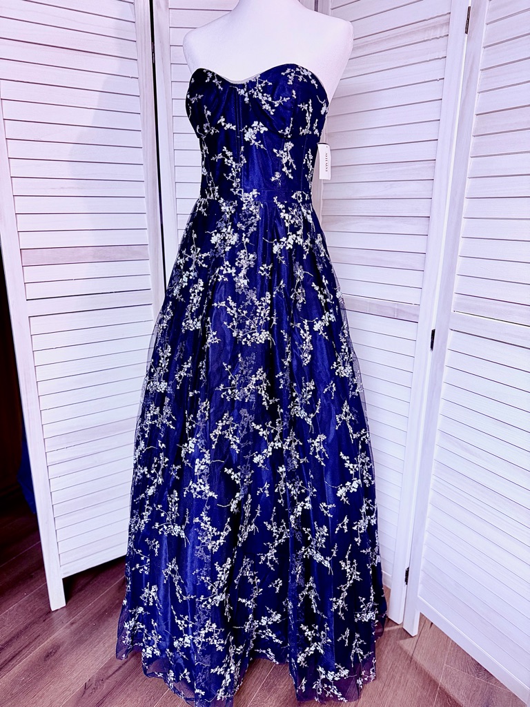 Nwt David’s Bridal Gown Sz Xxs Blue Silver/Teal Rhinestones Tulle Overlay